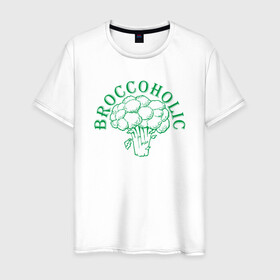 Мужская футболка хлопок с принтом Broccoholic в Кировске, 100% хлопок | прямой крой, круглый вырез горловины, длина до линии бедер, слегка спущенное плечо. | Тематика изображения на принте: green | greenpaece | nature | sport | vegan | yoga | веган | вегетарианец | гринпис | еда | животные | жизнь | здоровье | зеленый | йога | мир | овощи | пища | планета | природа | растение | спорт | тело | фрукты