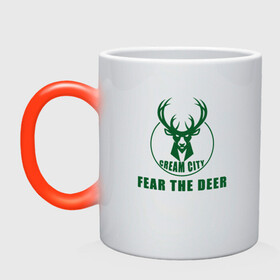 Кружка хамелеон с принтом Fear The Deer в Кировске, керамика | меняет цвет при нагревании, емкость 330 мл | antetokounmpo | basketball | bucks | giannis | milwaukee | mvp | nba | sport | streetball | адетокумбо | бакс | баскетбол | игра | милуоки | мяч | нба | олень | спорт | стритбол | тренер | чемпион | янис