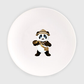Тарелка с принтом Панда путешественница  в Кировске, фарфор | диаметр - 210 мм
диаметр для нанесения принта - 120 мм | бинокль | животное | маленькая панда | медвежонок | панда | панда путешественница | путешественник | черно белый медведь | экспедитор