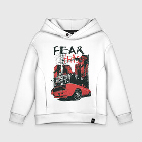 Детское худи Oversize хлопок с принтом Fear this в Кировске, френч-терри — 70% хлопок, 30% полиэстер. Мягкий теплый начес внутри —100% хлопок | боковые карманы, эластичные манжеты и нижняя кромка, капюшон на магнитной кнопке | Тематика изображения на принте: fear this | ford | автомобиль | бойтесь этого | город | здания | знак | машина | форд