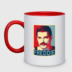 Кружка двухцветная с принтом Freddie в Кировске, керамика | объем — 330 мл, диаметр — 80 мм. Цветная ручка и кайма сверху, в некоторых цветах — вся внутренняя часть | alternative | metall | music | queen | qween | rock | альтернатива | квин | куин | металл | музыка | рок | фредди меркьюри