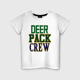 Детская футболка хлопок с принтом Deer Pack Crew в Кировске, 100% хлопок | круглый вырез горловины, полуприлегающий силуэт, длина до линии бедер | Тематика изображения на принте: antetokounmpo | basketball | bucks | giannis | milwaukee | mvp | nba | sport | streetball | адетокумбо | бакс | баскетбол | игра | милуоки | мяч | нба | олень | спорт | стритбол | тренер | чемпион | янис