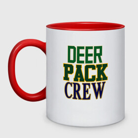 Кружка двухцветная с принтом Deer Pack Crew в Кировске, керамика | объем — 330 мл, диаметр — 80 мм. Цветная ручка и кайма сверху, в некоторых цветах — вся внутренняя часть | Тематика изображения на принте: antetokounmpo | basketball | bucks | giannis | milwaukee | mvp | nba | sport | streetball | адетокумбо | бакс | баскетбол | игра | милуоки | мяч | нба | олень | спорт | стритбол | тренер | чемпион | янис