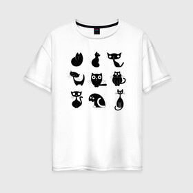 Женская футболка хлопок Oversize с принтом Забавные черные кошки  в Кировске, 100% хлопок | свободный крой, круглый ворот, спущенный рукав, длина до линии бедер
 | котики | кошки | узор из кошек | черные кошки