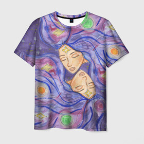 Мужская футболка 3D с принтом Галактика в Кировске, 100% полиэфир | прямой крой, круглый вырез горловины, длина до линии бедер | dream | galaxy | girl | planet | акварель | галактика | девушки | звёзды | космос | планеты | рисунок | синий | сон | спокойствие | сумерки | туманности | фиолетовый