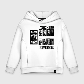 Детское худи Oversize хлопок с принтом THE HERO NEVER DIES. One Piece в Кировске, френч-терри — 70% хлопок, 30% полиэстер. Мягкий теплый начес внутри —100% хлопок | боковые карманы, эластичные манжеты и нижняя кромка, капюшон на магнитной кнопке | Тематика изображения на принте: anime | manga | monkey d. luffy | one piece | аниме | большой куш | ван пис | вон пис | гол д. роджер | кайдо | король пиратов | луфи | луффи | манга | манки д. луффи | нами | нико робин | пират | портгас д. эйс | ророноа зоро