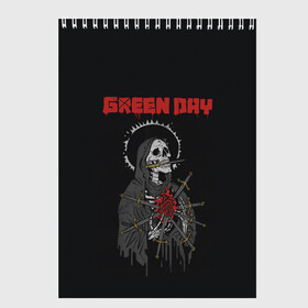 Скетчбук с принтом GreenDay | ГринДей | Poster (Z) в Кировске, 100% бумага
 | 48 листов, плотность листов — 100 г/м2, плотность картонной обложки — 250 г/м2. Листы скреплены сверху удобной пружинной спиралью | Тематика изображения на принте: billie joe armstrong | greenday | rock | альтернативный | билли джо армстронг | гриндей | зеленый день | майк дёрнт | музыка | панк рок | поп панк | рок | тре кул