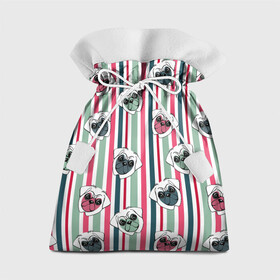 Подарочный 3D мешок с принтом Мопсы в полоску в Кировске, 100% полиэстер | Размер: 29*39 см | Тематика изображения на принте: летний | мопсы | мордочки | полоска | розовый с зеленым | собаки
