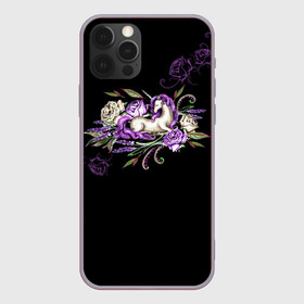Чехол для iPhone 12 Pro Max с принтом Единорог среди роз в Кировске, Силикон |  | rose | roses | unicorn | единорог | единороги | роза | розы | сказка | сказочный | сон | спящий | темный | фентези | фентэзи | цветочный | цветы | черный фон