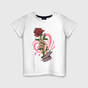 Детская футболка хлопок с принтом Bring Your Love в Кировске, 100% хлопок | круглый вырез горловины, полуприлегающий силуэт, длина до линии бедер | love | иллюстрация | роза | рука | сердце