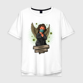 Мужская футболка хлопок Oversize с принтом Мой ангелок в Кировске, 100% хлопок | свободный крой, круглый ворот, “спинка” длиннее передней части | ангел | иллюстрация | маска | спаси сохрани | спаситель