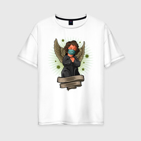 Женская футболка хлопок Oversize с принтом Мой ангелок в Кировске, 100% хлопок | свободный крой, круглый ворот, спущенный рукав, длина до линии бедер
 | ангел | иллюстрация | маска | спаси сохрани | спаситель