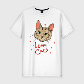 Мужская футболка хлопок Slim с принтом Люблю котиков в Кировске, 92% хлопок, 8% лайкра | приталенный силуэт, круглый вырез ворота, длина до линии бедра, короткий рукав | cat | cats | face | heart | hertz | love | кот | котб | котик | коты | кошак | кошка | люблю | любовь | сердца | сердце
