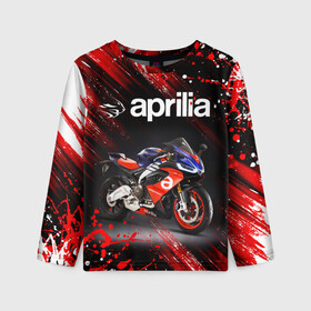 Детский лонгслив 3D с принтом APRILIA / АПРИЛИЯ / MOTO в Кировске, 100% полиэстер | длинные рукава, круглый вырез горловины, полуприлегающий силуэт
 | Тематика изображения на принте: 120. | 50 | aprilia | motorcycle | motosport | racing | rs | speed | sport | априлия | байк | гонки | двигатель | мото | мотокросс | мотоспорт | мототриал | мотоцикл | скорость | спорт