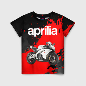 Детская футболка 3D с принтом APRILIA / АПРИЛИЯ / GRUNGE в Кировске, 100% гипоаллергенный полиэфир | прямой крой, круглый вырез горловины, длина до линии бедер, чуть спущенное плечо, ткань немного тянется | 120. | 50 | aprilia | motorcycle | motosport | racing | rs | speed | sport | априлия | байк | гонки | двигатель | мото | мотокросс | мотоспорт | мототриал | мотоцикл | скорость | спорт