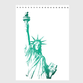 Скетчбук с принтом Статуя Свободы в Кировске, 100% бумага
 | 48 листов, плотность листов — 100 г/м2, плотность картонной обложки — 250 г/м2. Листы скреплены сверху удобной пружинной спиралью | Тематика изображения на принте: америка | нью йорк | свобода | статуя свободы | сша
