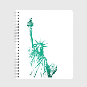 Тетрадь с принтом Статуя Свободы в Кировске, 100% бумага | 48 листов, плотность листов — 60 г/м2, плотность картонной обложки — 250 г/м2. Листы скреплены сбоку удобной пружинной спиралью. Уголки страниц и обложки скругленные. Цвет линий — светло-серый
 | Тематика изображения на принте: америка | нью йорк | свобода | статуя свободы | сша