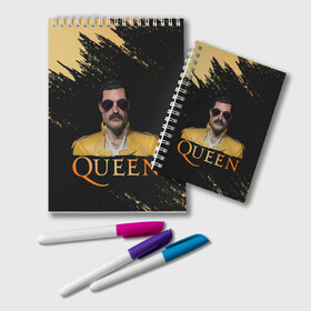 Блокнот с принтом Фредди Меркьюри | Freddie Mercury (Z) в Кировске, 100% бумага | 48 листов, плотность листов — 60 г/м2, плотность картонной обложки — 250 г/м2. Листы скреплены удобной пружинной спиралью. Цвет линий — светло-серый
 | Тематика изображения на принте: freddie mercury | music | queen | брайан мэй | глэм рок | джон дикон | квин | королева | музыка | поп рок | роджер тейлор | фредди меркьюри | хард рок