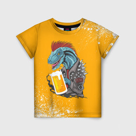 Детская футболка 3D с принтом Пивозавр - Взрыв в Кировске, 100% гипоаллергенный полиэфир | прямой крой, круглый вырез горловины, длина до линии бедер, чуть спущенное плечо, ткань немного тянется | dinosaur | pivo | pivozavr | взрыв | динозавр | краска | прикол