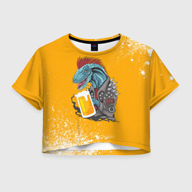 Женская футболка Crop-top 3D с принтом Пивозавр - Взрыв в Кировске, 100% полиэстер | круглая горловина, длина футболки до линии талии, рукава с отворотами | dinosaur | pivo | pivozavr | взрыв | динозавр | краска | прикол