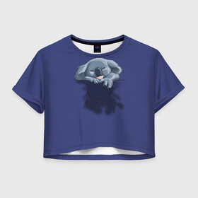 Женская футболка Crop-top 3D с принтом Спящая коала в Кировске, 100% полиэстер | круглая горловина, длина футболки до линии талии, рукава с отворотами | Тематика изображения на принте: koala | арт | детеныш | детёныш коалы | животное | зверь | карман на груди | коала | малыш | медведь | медвежонок | милота | милые животные | милые звери | милые зверьки | мимими | мишка | ребенок