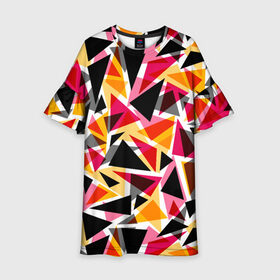 Детское платье 3D с принтом Разноцветные треугольники в Кировске, 100% полиэстер | прямой силуэт, чуть расширенный к низу. Круглая горловина, на рукавах — воланы | абстрактный | геометрические фигуры | геометрический узор | желтый | красный | полигональный | разноцветный | треугольники | черный