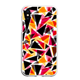 Чехол для iPhone XS Max матовый с принтом Разноцветные треугольники в Кировске, Силикон | Область печати: задняя сторона чехла, без боковых панелей | абстрактный | геометрические фигуры | геометрический узор | желтый | красный | полигональный | разноцветный | треугольники | черный