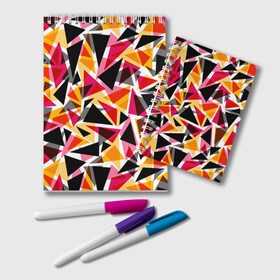 Блокнот с принтом Разноцветные треугольники в Кировске, 100% бумага | 48 листов, плотность листов — 60 г/м2, плотность картонной обложки — 250 г/м2. Листы скреплены удобной пружинной спиралью. Цвет линий — светло-серый
 | абстрактный | геометрические фигуры | геометрический узор | желтый | красный | полигональный | разноцветный | треугольники | черный
