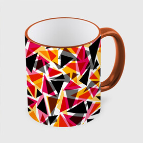 Кружка с полной запечаткой с принтом Разноцветные треугольники в Кировске, керамика | ёмкость 330 мл | Тематика изображения на принте: абстрактный | геометрические фигуры | геометрический узор | желтый | красный | полигональный | разноцветный | треугольники | черный