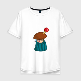 Мужская футболка хлопок Oversize с принтом Больной в Кировске, 100% хлопок | свободный крой, круглый ворот, “спинка” длиннее передней части | mushroom | болезнь | градусник | гриб | клизма | мультяшка | плед | смайл