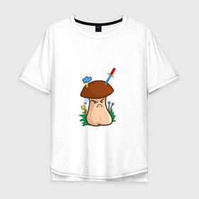 Мужская футболка хлопок Oversize с принтом Недовольный в Кировске, 100% хлопок | свободный крой, круглый ворот, “спинка” длиннее передней части | evil | mushroom | гриб | злой | мультяшка | недовольный | сердитый | смайл