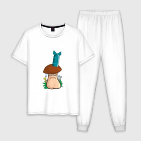 Мужская пижама хлопок с принтом Бомба в Кировске, 100% хлопок | брюки и футболка прямого кроя, без карманов, на брюках мягкая резинка на поясе и по низу штанин
 | mushroom | бомба | бомбануло | гриб | мультяшка | подозрение | смайл