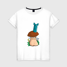 Женская футболка хлопок с принтом Бомба в Кировске, 100% хлопок | прямой крой, круглый вырез горловины, длина до линии бедер, слегка спущенное плечо | mushroom | бомба | бомбануло | гриб | мультяшка | подозрение | смайл