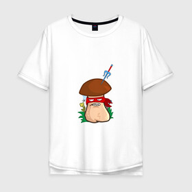 Мужская футболка хлопок Oversize с принтом Рафаэль в Кировске, 100% хлопок | свободный крой, круглый ворот, “спинка” длиннее передней части | mushroom | гриб | мультяшка | ниндзя | повязка | рафаэль | сай | смайл