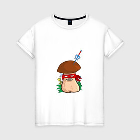 Женская футболка хлопок с принтом Рафаэль в Кировске, 100% хлопок | прямой крой, круглый вырез горловины, длина до линии бедер, слегка спущенное плечо | mushroom | гриб | мультяшка | ниндзя | повязка | рафаэль | сай | смайл