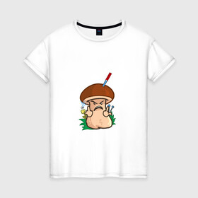 Женская футболка хлопок с принтом Дерзкий в Кировске, 100% хлопок | прямой крой, круглый вырез горловины, длина до линии бедер, слегка спущенное плечо | mushroom | агрессивный | бабочка | гангстер | гриб | дерзкий | мультяшка | нож | смайл