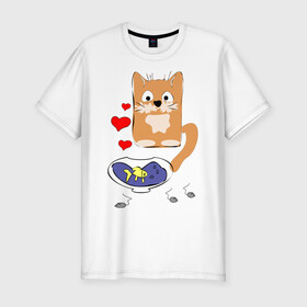Мужская футболка хлопок Slim с принтом Рыжий кот в Кировске, 92% хлопок, 8% лайкра | приталенный силуэт, круглый вырез ворота, длина до линии бедра, короткий рукав | животные | кот | мышка | рыбка | сердца
