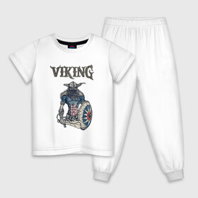 Детская пижама хлопок с принтом Викинг | Viking | Воин (Z) в Кировске, 100% хлопок |  брюки и футболка прямого кроя, без карманов, на брюках мягкая резинка на поясе и по низу штанин
 | scandinavian | skull | valhala | valhalla | viking | vikings | warriros | вальхала | викинг | воин | скандинавия | скандинавская мифология | череп