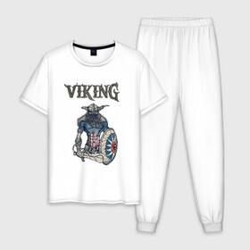 Мужская пижама хлопок с принтом Викинг | Viking | Воин (Z) в Кировске, 100% хлопок | брюки и футболка прямого кроя, без карманов, на брюках мягкая резинка на поясе и по низу штанин
 | scandinavian | skull | valhala | valhalla | viking | vikings | warriros | вальхала | викинг | воин | скандинавия | скандинавская мифология | череп