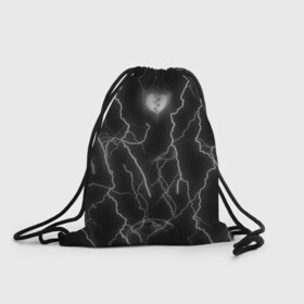 Рюкзак-мешок 3D с принтом Разбитое сердце в Кировске, 100% полиэстер | плотность ткани — 200 г/м2, размер — 35 х 45 см; лямки — толстые шнурки, застежка на шнуровке, без карманов и подкладки | иероглифы | луна | молния | сердце | сердце разбитое | черно белый