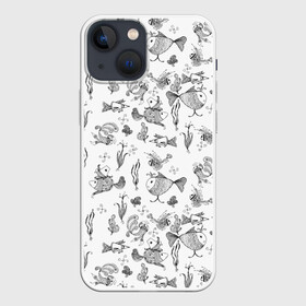 Чехол для iPhone 13 mini с принтом Рисованные сказочные рыбки в Кировске,  |  | детский рисунок | набросок | рисунок | рыбки | сказочный | скетч