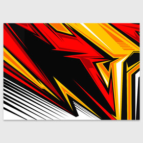 Поздравительная открытка с принтом КРАСНО-ЖЕЛТЫЙ СПОРТ | SPORT в Кировске, 100% бумага | плотность бумаги 280 г/м2, матовая, на обратной стороне линовка и место для марки
 | Тематика изображения на принте: 3d | abstraction | geometry | hexagon | neon | paints | red | stripes | texture | yellow | абстракция | брызги | геометрия | желтый | краски | красный | неон | неоновый | разлом | соты | текстура