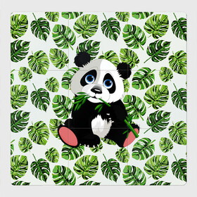 Магнитный плакат 3Х3 с принтом Милая Панда (Летняя) в Кировске, Полимерный материал с магнитным слоем | 9 деталей размером 9*9 см | animals | beast | eyes | flower | panda | глаза | животные | звери | летние | лето | милые | панда | паттерн | растения | цветы | эвкалипт