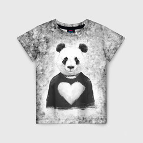 Детская футболка 3D с принтом Панда Любовь Сердце Меланж  в Кировске, 100% гипоаллергенный полиэфир | прямой крой, круглый вырез горловины, длина до линии бедер, чуть спущенное плечо, ткань немного тянется | Тематика изображения на принте: animals | beast | panda | глаза | животные | звери | краски | любовь | меланж | милые | панда | пятна | растения | сердце | серый | цветы | чб | эвкалипт