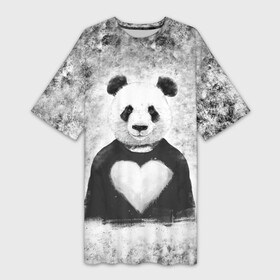 Платье-футболка 3D с принтом Панда Любовь Сердце Меланж в Кировске,  |  | animals | beast | panda | глаза | животные | звери | краски | любовь | меланж | милые | панда | пятна | растения | сердце | серый | цветы | чб | эвкалипт