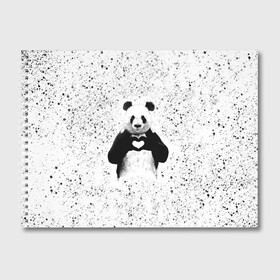 Альбом для рисования с принтом Панда Любовь Сердце Брызги в Кировске, 100% бумага
 | матовая бумага, плотность 200 мг. | animals | beast | panda | брызги | глаза | животные | звери | краски | любовь | милые | панда | пятна | растения | сердце | серый | точки | цветы | чб | эвкалипт