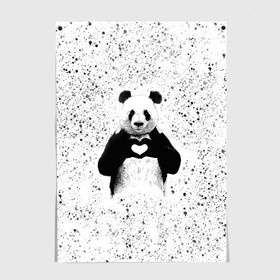 Постер с принтом Панда Любовь Сердце Брызги в Кировске, 100% бумага
 | бумага, плотность 150 мг. Матовая, но за счет высокого коэффициента гладкости имеет небольшой блеск и дает на свету блики, но в отличии от глянцевой бумаги не покрыта лаком | animals | beast | panda | брызги | глаза | животные | звери | краски | любовь | милые | панда | пятна | растения | сердце | серый | точки | цветы | чб | эвкалипт