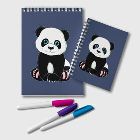 Блокнот с принтом Милая Панда (Sweet Panda) в Кировске, 100% бумага | 48 листов, плотность листов — 60 г/м2, плотность картонной обложки — 250 г/м2. Листы скреплены удобной пружинной спиралью. Цвет линий — светло-серый
 | Тематика изображения на принте: animals | beast | panda | глаза | детям | животные | звери | лапки | милые | мульт | панда | растения | цветы | эвкалипт