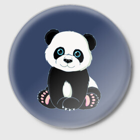 Значок с принтом Милая Панда (Sweet Panda) в Кировске,  металл | круглая форма, металлическая застежка в виде булавки | animals | beast | panda | глаза | детям | животные | звери | лапки | милые | мульт | панда | растения | цветы | эвкалипт