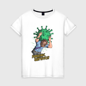 Женская футболка хлопок с принтом Pandemic Survivor в Кировске, 100% хлопок | прямой крой, круглый вырез горловины, длина до линии бедер, слегка спущенное плечо | covid | вакцина | вирус | иллюстрация | ковид19 | пандемия